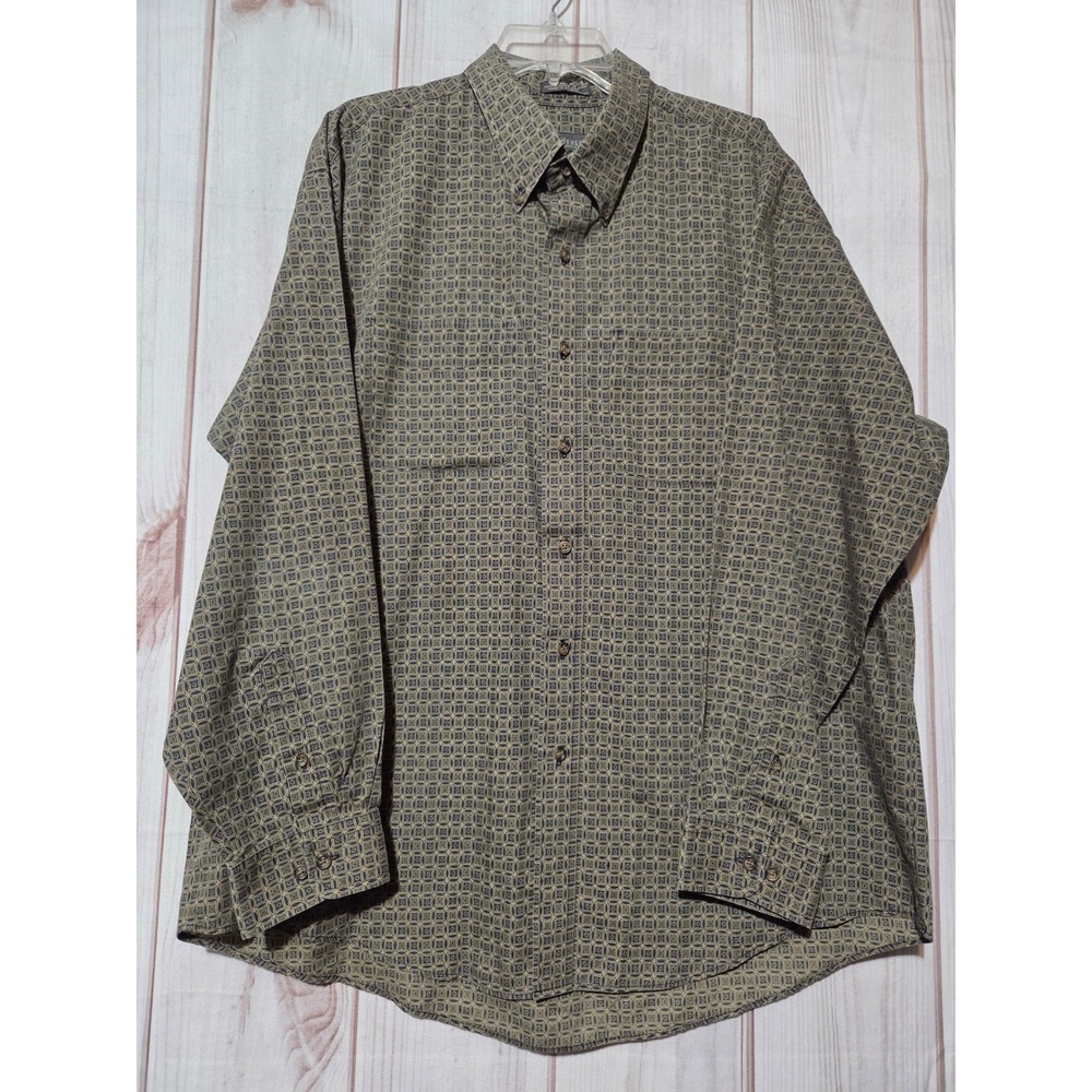 Van Heusen Mens XL Button Down‎ Shirt Olive Green Wrinkle Free Long Sleeve